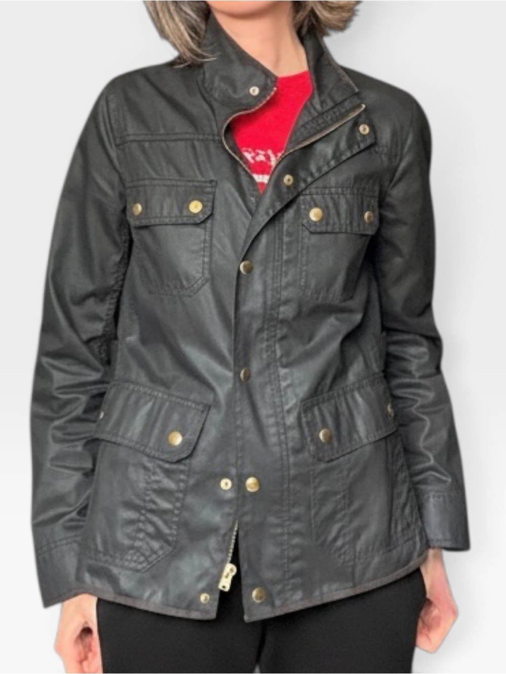 J. Crew Black Utility Coated Canvas Barn Coat Jacket with Gold Hardware S